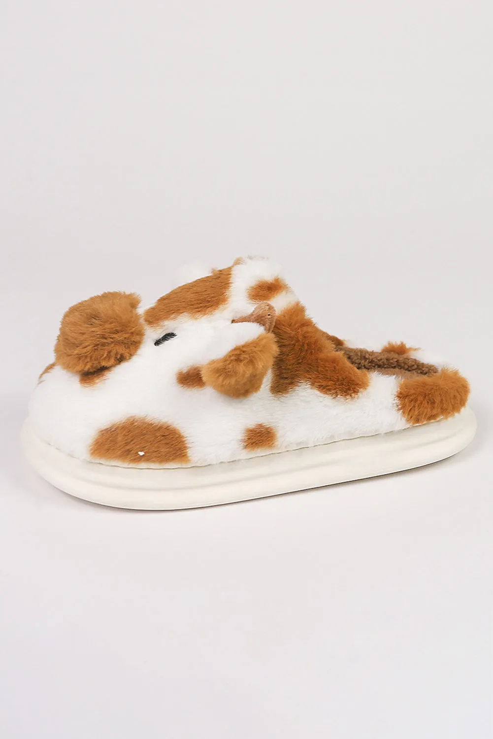 Coffee Plush Cartoon Cow Thermal Home Slippers