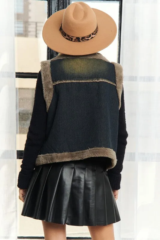 Denim Fur Lined Vest