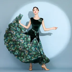 Floral Print Ballroom Dress | Green / Red | 2112