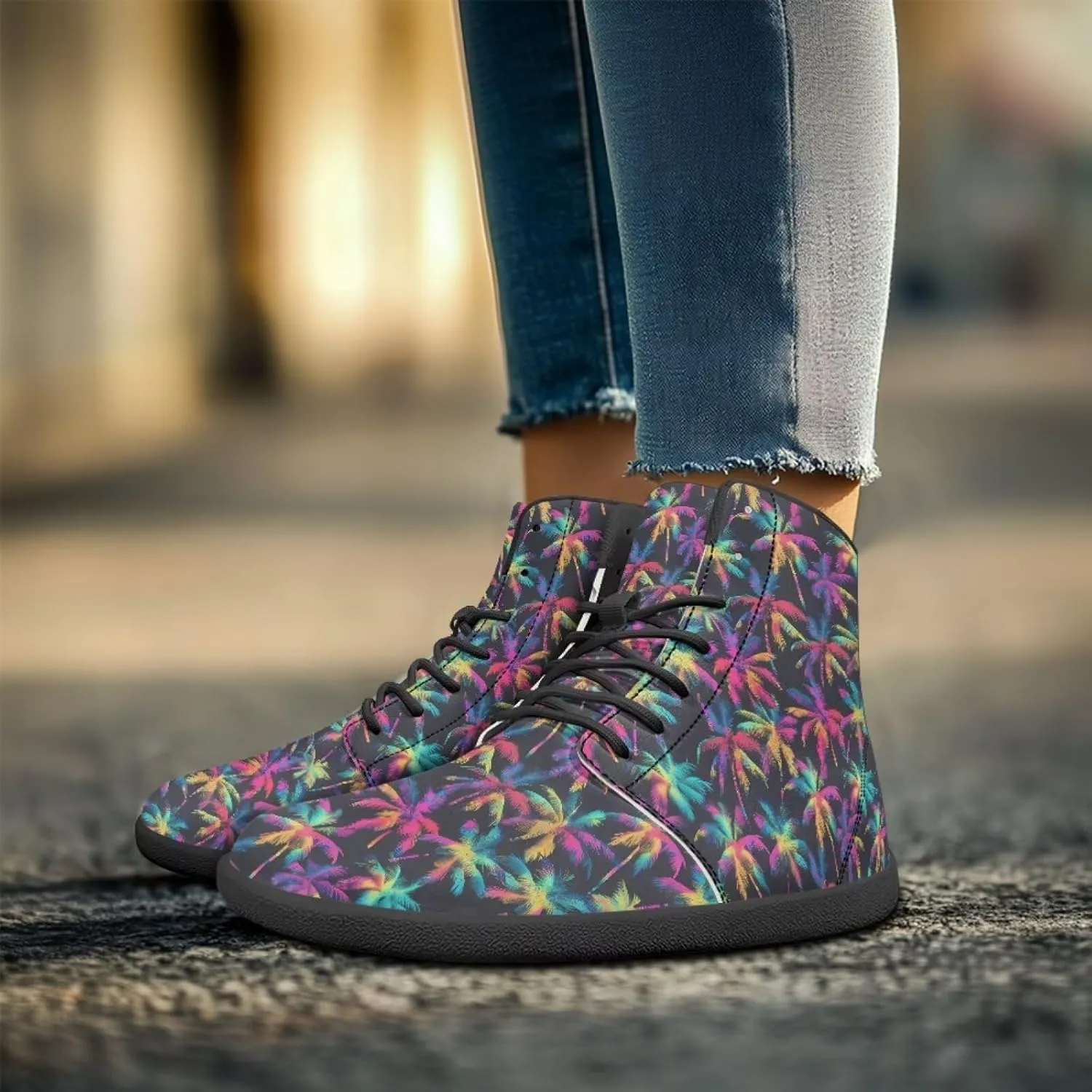 Howilath Hawaiian Coconut Tree High Top Shoes Minimalist Shoes Men Waterproof Running Cross Training Shoe