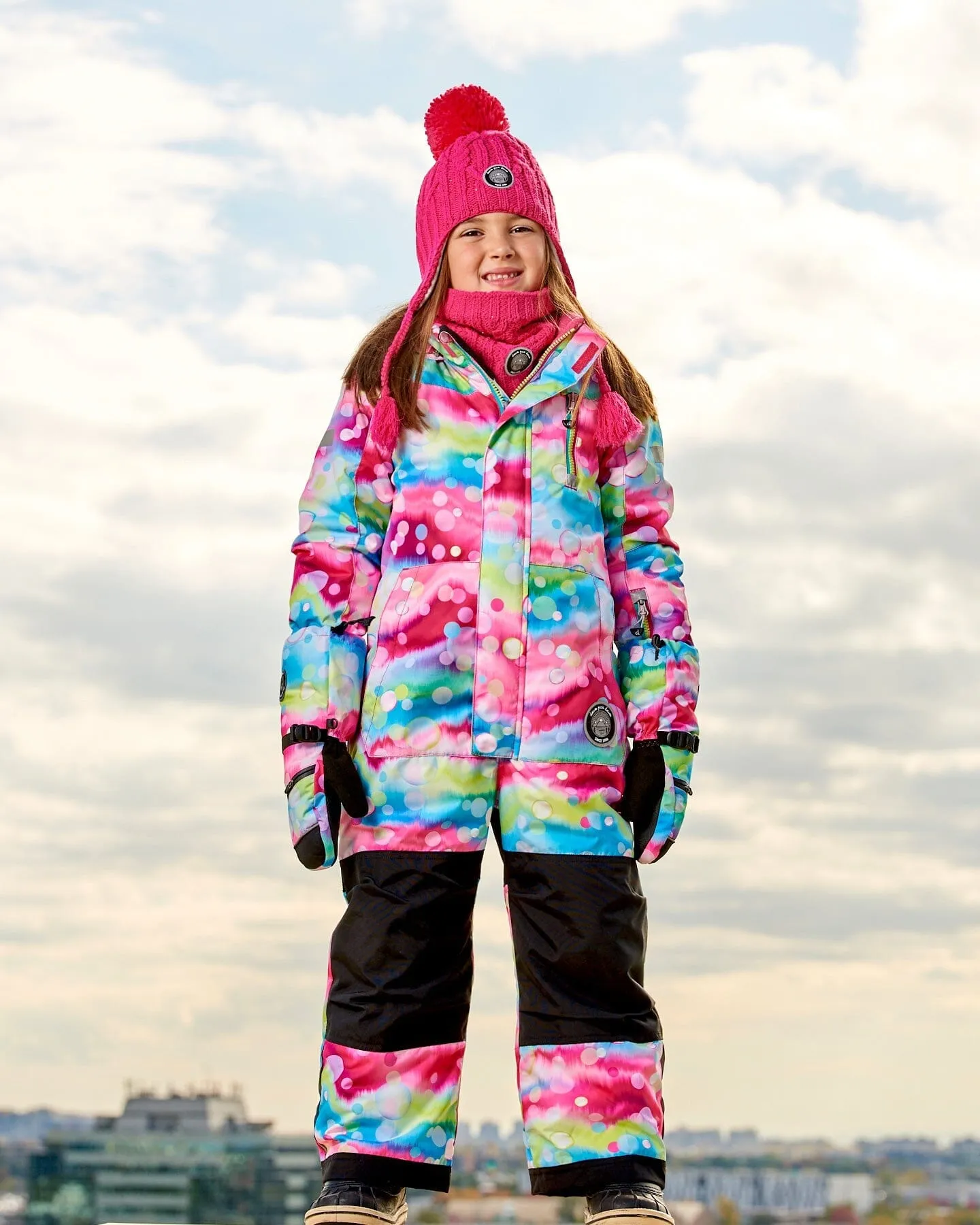 One Piece Snowsuit Printed Multicolor Bubbles