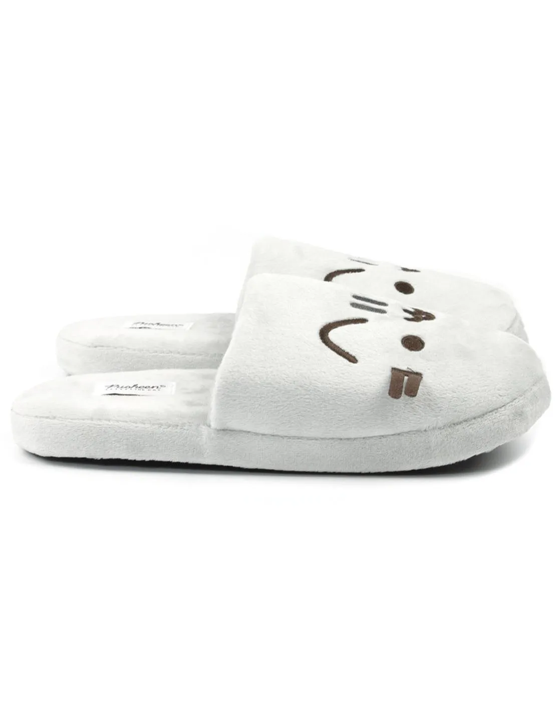 Pusheen Cartoon Cat Plush Face 3D Whiskers Women's Grey Mule Slip-on Slipper