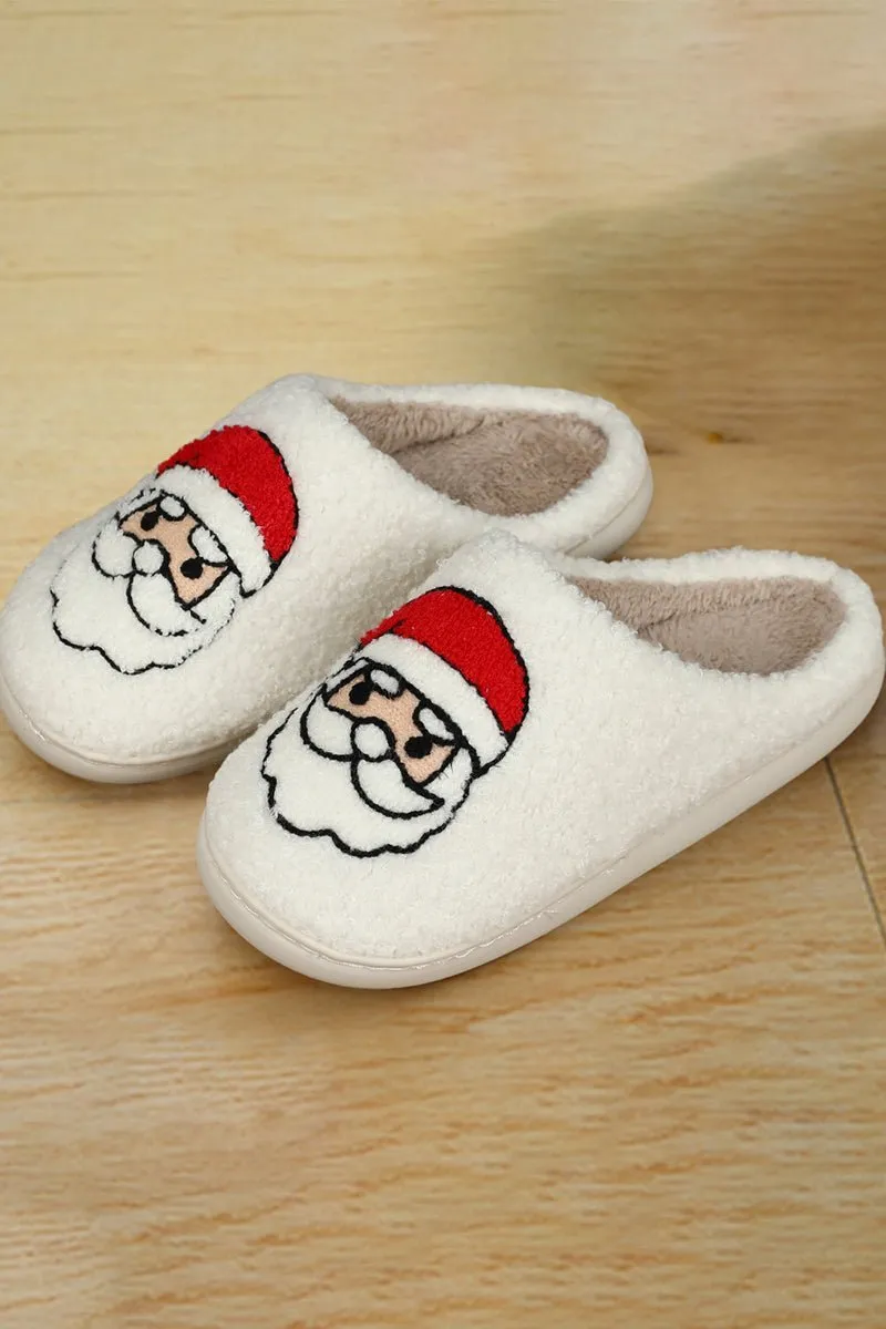 Santa Claus White Plush Slippers