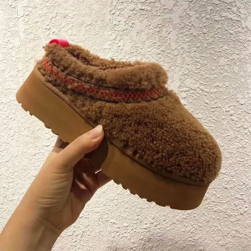Thick Bottom Increased Closed Toe Fluffy Slippers Wear Velvet Thermal Non-slip Cotton Shoes