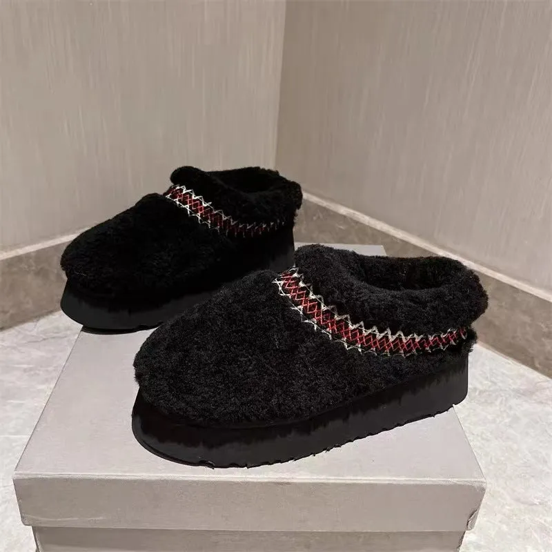 Thick Bottom Increased Closed Toe Fluffy Slippers Wear Velvet Thermal Non-slip Cotton Shoes